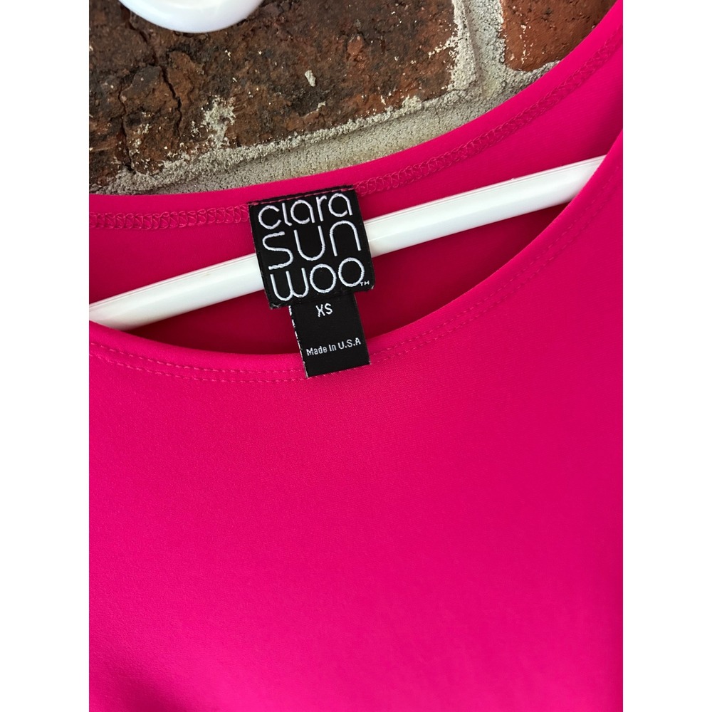 Clara Sunwoo Hot Pink Ruffle Cuff Asymmetrical Hem XS Made in USA Classy Tunic